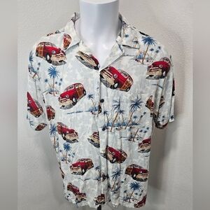 Pineapple Connection men's vintage station wagon button down short-sleeve large